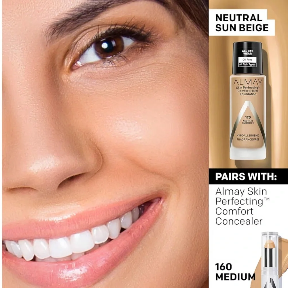 ALMAY Skin Perfecting Comfort Matte Liquid Foundation 170 Neutral Sun Beige, NEW